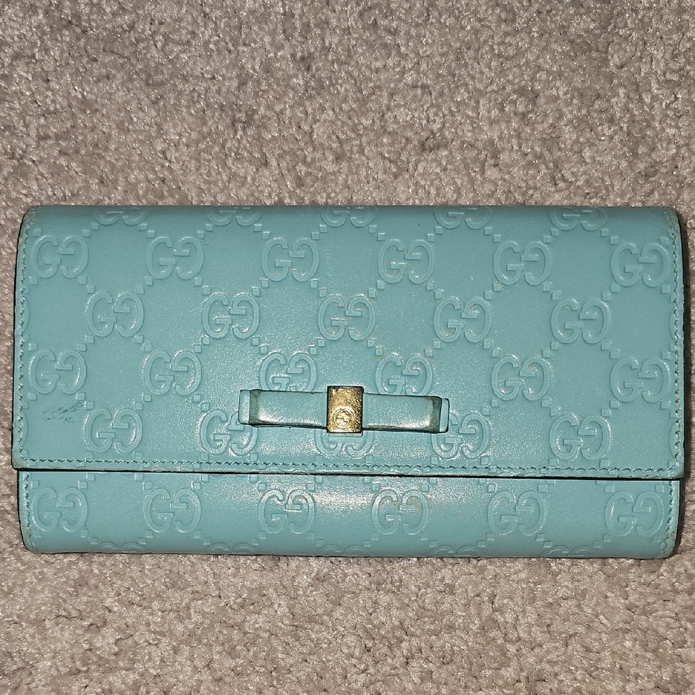 Gucci Blue Leather Wallet with Embossed Monogram